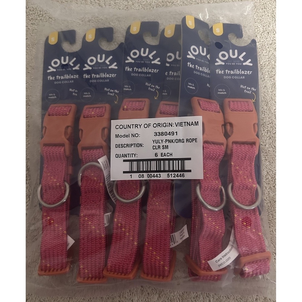 Lot Of (6) Youly The Trailblazer Small Dog Collar 9"-14" Collar Pink/Orange